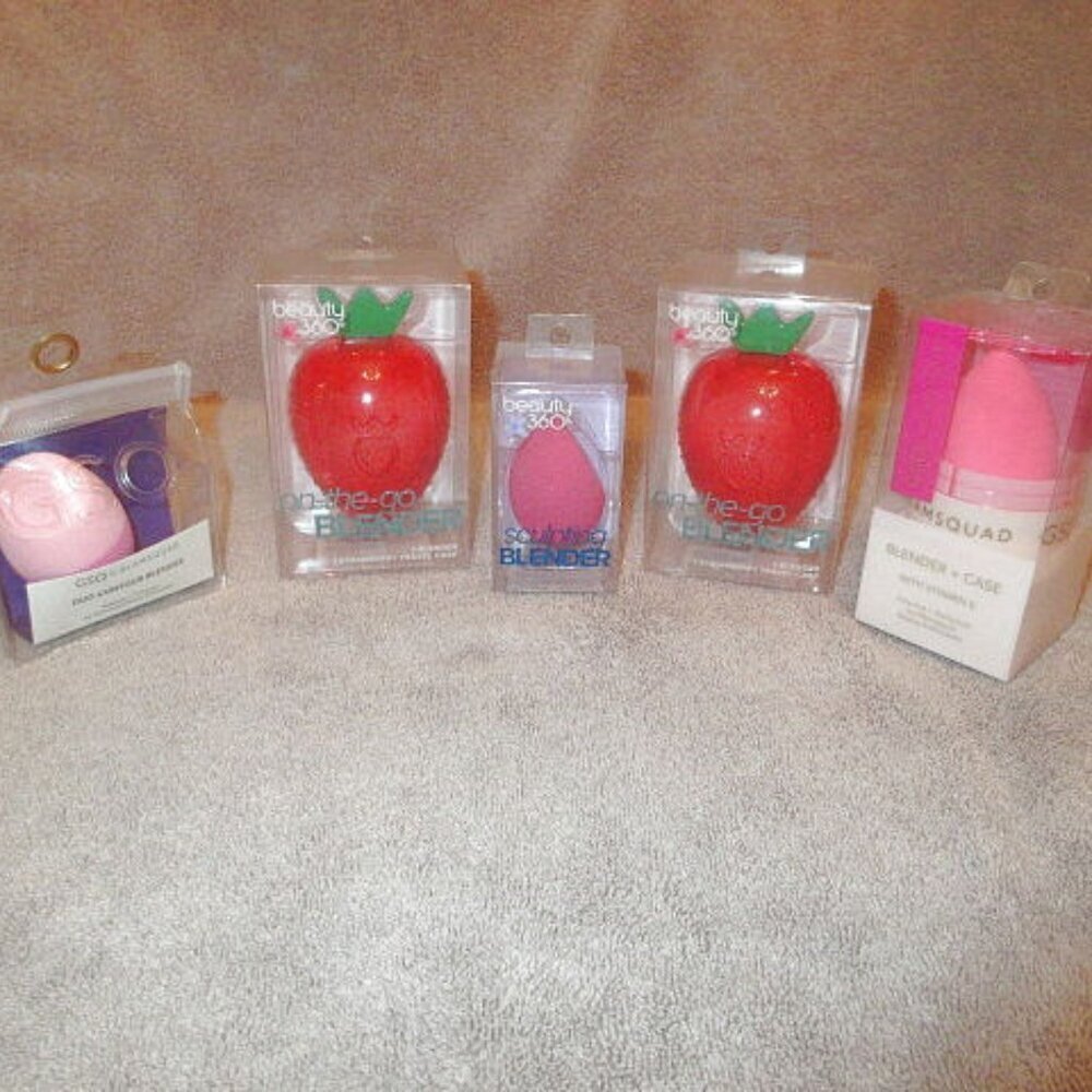 5 Bundle Makeup Foundation Blender Sponge Apple Case Cosmetic Sculpting Beauty